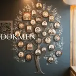 Rodokmeň s fotografiami predkov a QR kód Lordem Memories na jeho odhalenie histórie rodiny