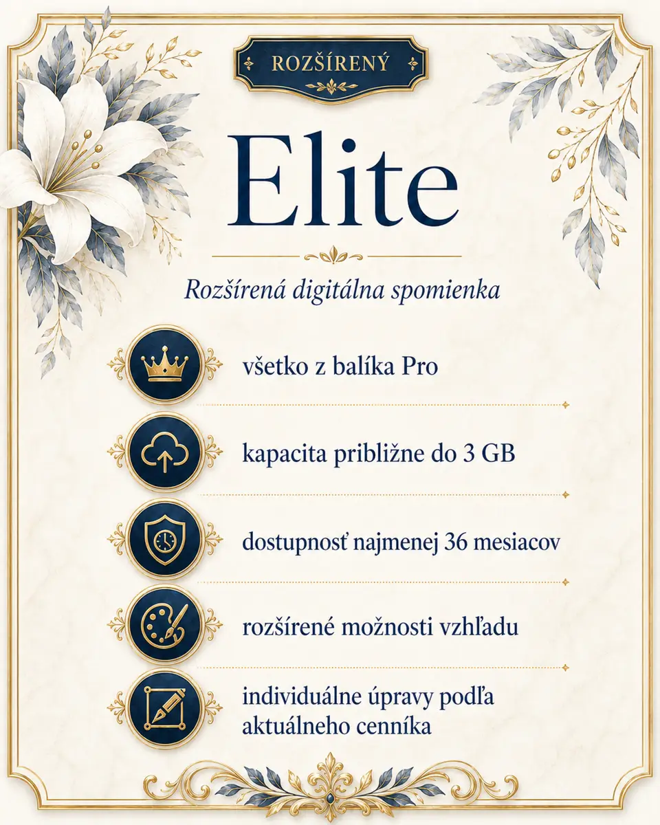 Balík Elite pre spomienkovú stránku Memories